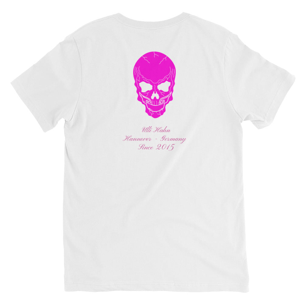 Ulli Hahn pink neon skull Collection V-Neck